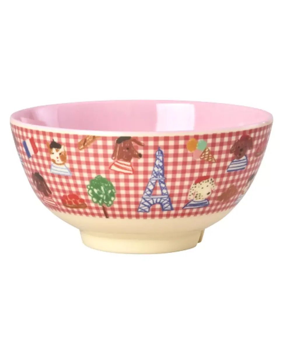 Melaminbolle Med Rødt Kids In Paris Print - Medium - Rosa - 700 Ml