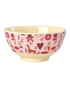 Melaminbolle Med Rosa Abc Print - Medium - 700 Ml