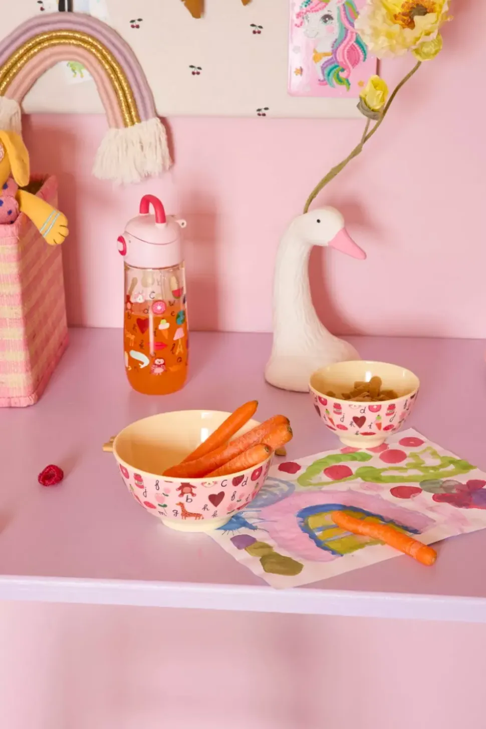 Melaminbolle Med Rosa Abc Print - Liten - 300 Ml