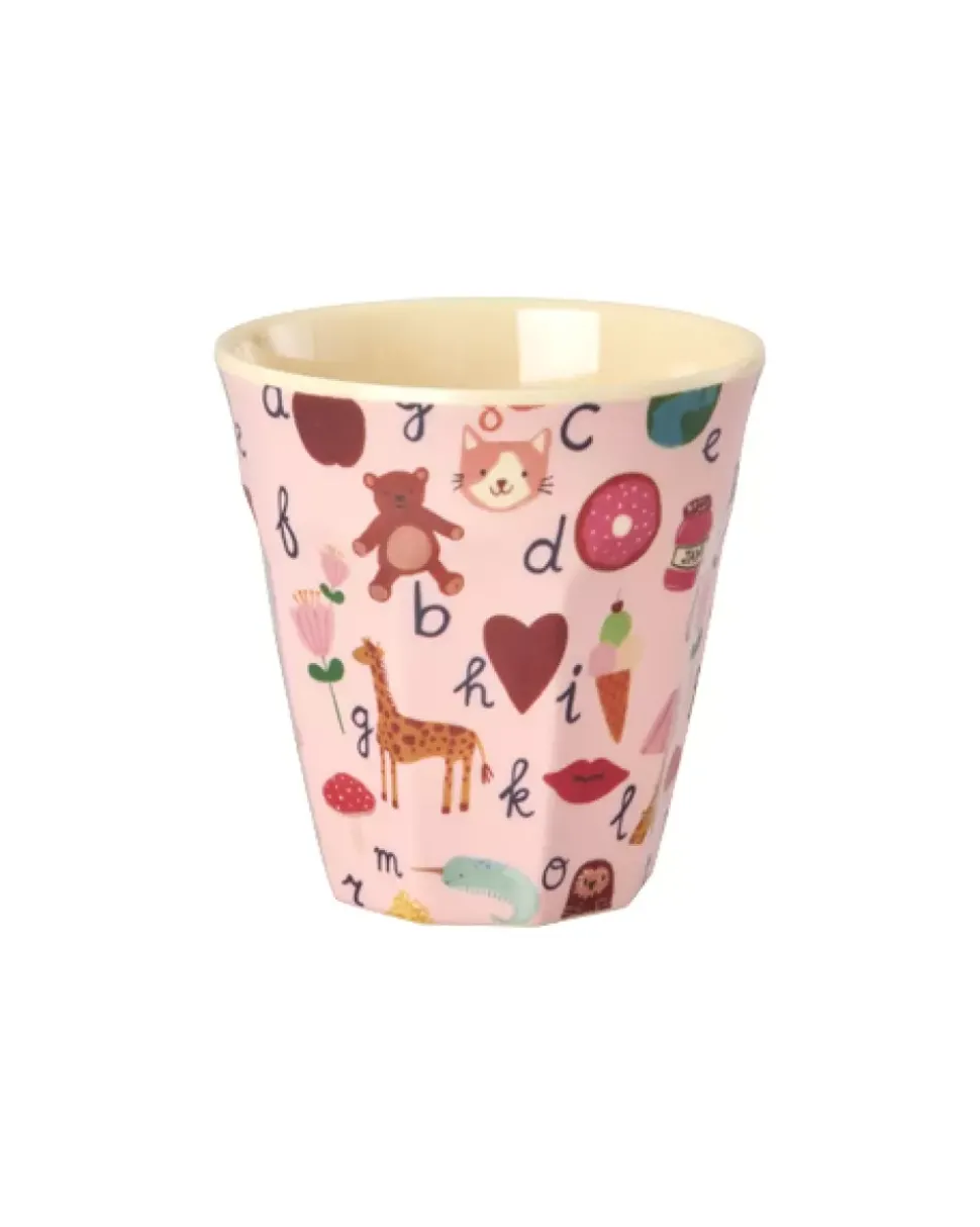 Melaminkopp Med Rosa Abc Print - Medium - 250 Ml
