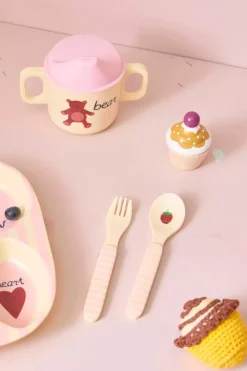 Melaminskje Og Gaffel For Barn Med Rosa ABC-Mønster