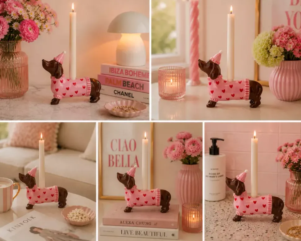 Mignon Lysestake Dachs Med Hatt Rosa