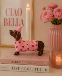 Mignon Lysestake Dachs Med Hatt Rosa