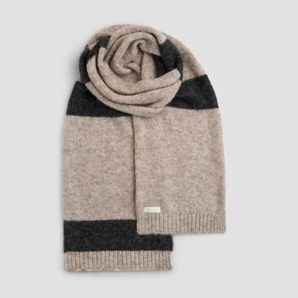 Morild Knit Stripe Skjerf - Sand/Antrasitt