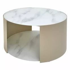Nakameguro - Sofabord Glass Med Marmorprint Beige Base D80 H40cm