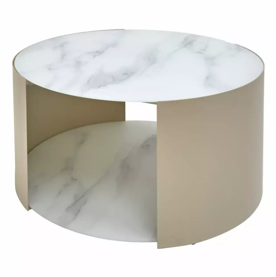 Nakameguro - Sofabord Glass Med Marmorprint Beige Base D80 H40cm