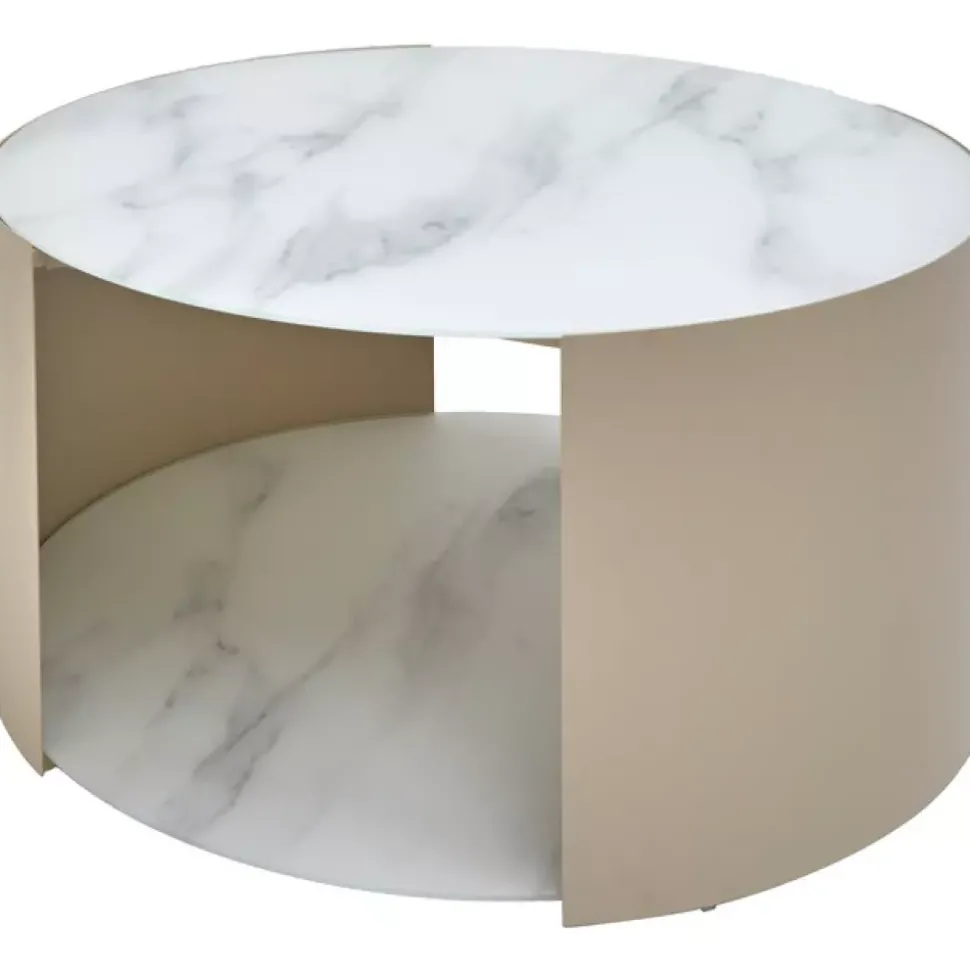 Nakameguro - Sofabord Glass Med Marmorprint Beige Base D80 H40cm