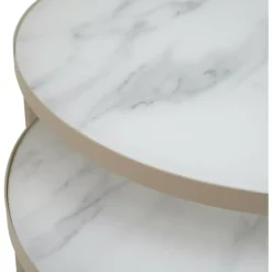 Nakameguro - Sofabordsett Glass Med Marmorprint, Beige Base D70 H42/D50 H32cm