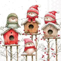 Napkin Kaffe Birdhouse quartet white