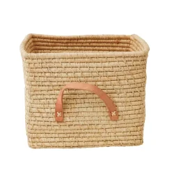 Raffia Kurv Med Skinn Håndtak