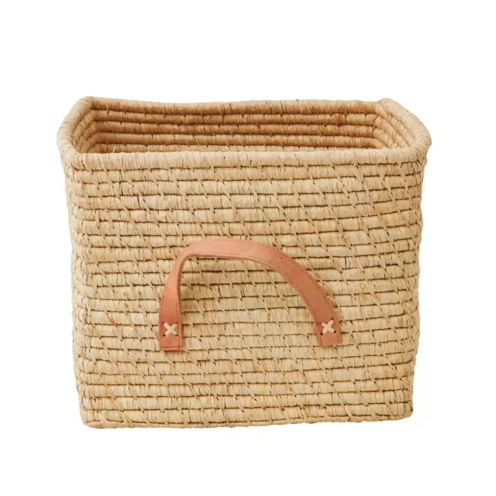 Raffia Kurv Med Skinn Håndtak