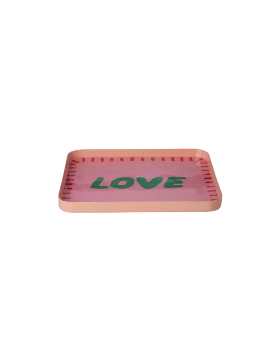 Rektangulært Metallbrett Med LOVE – Rosa – Liten