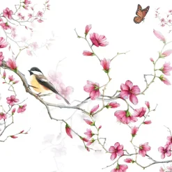 Serviett Lunsj Birds and Blossom White