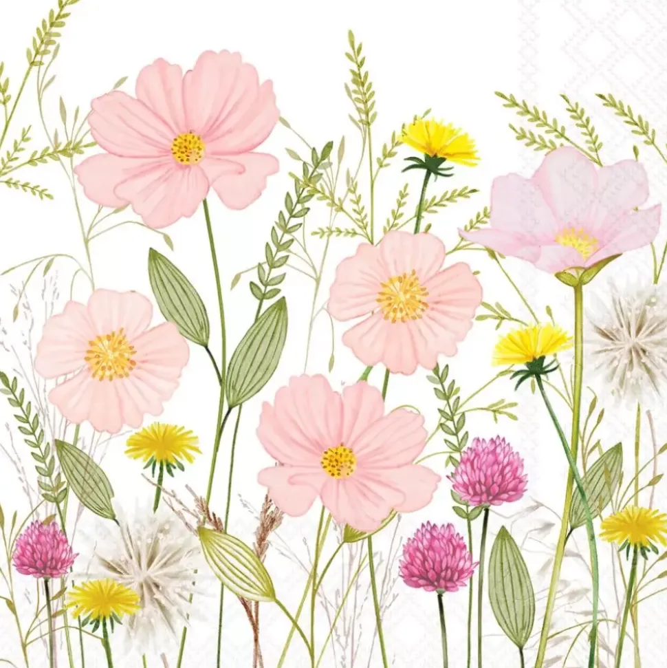 Serviett Lunsj Pastel flowers white