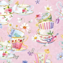 Serviett Lunsj Tea cups pink