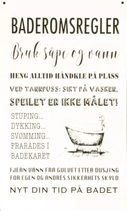 Skilt Baderomsregler