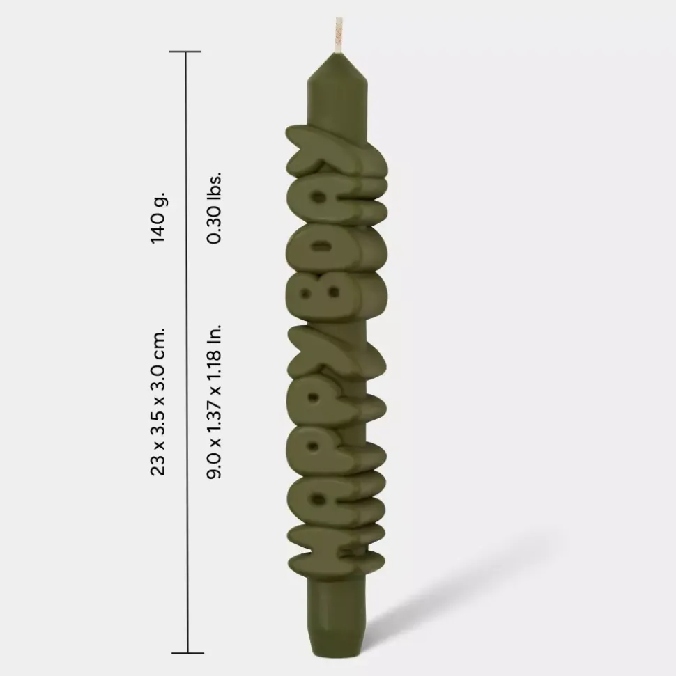 Taper Candle HAPPY BDAY Olivengrønn