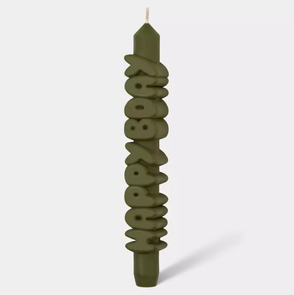 Taper Candle HAPPY BDAY Olivengrønn