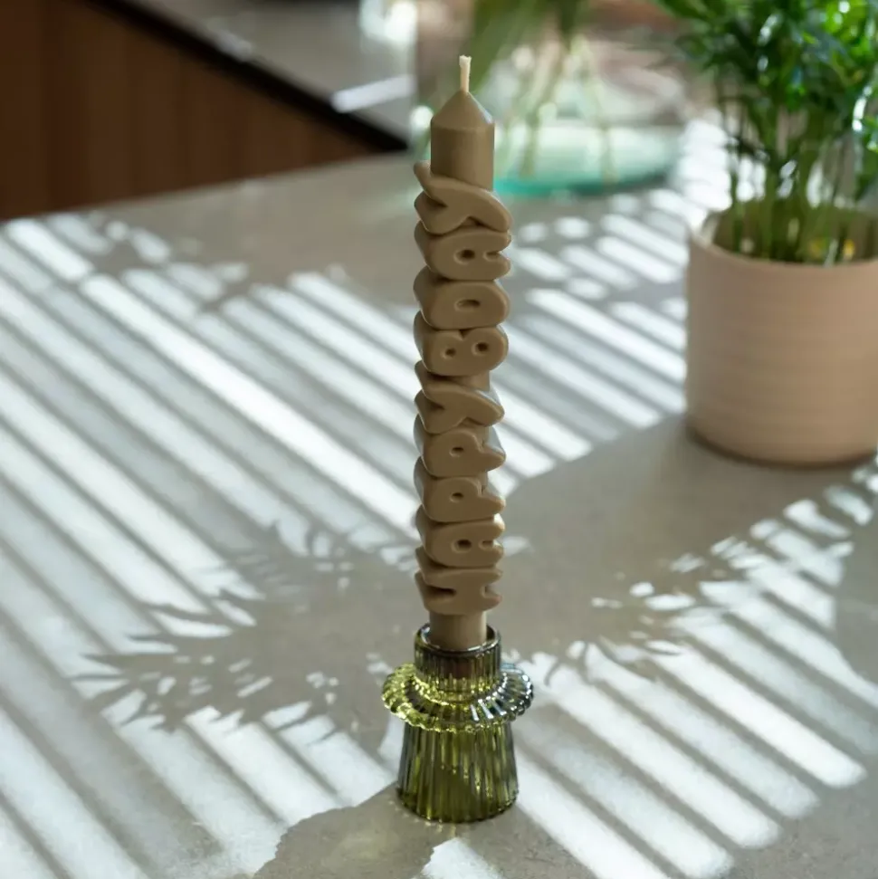 Taper Candle HAPPY BDAY Olivengrønn