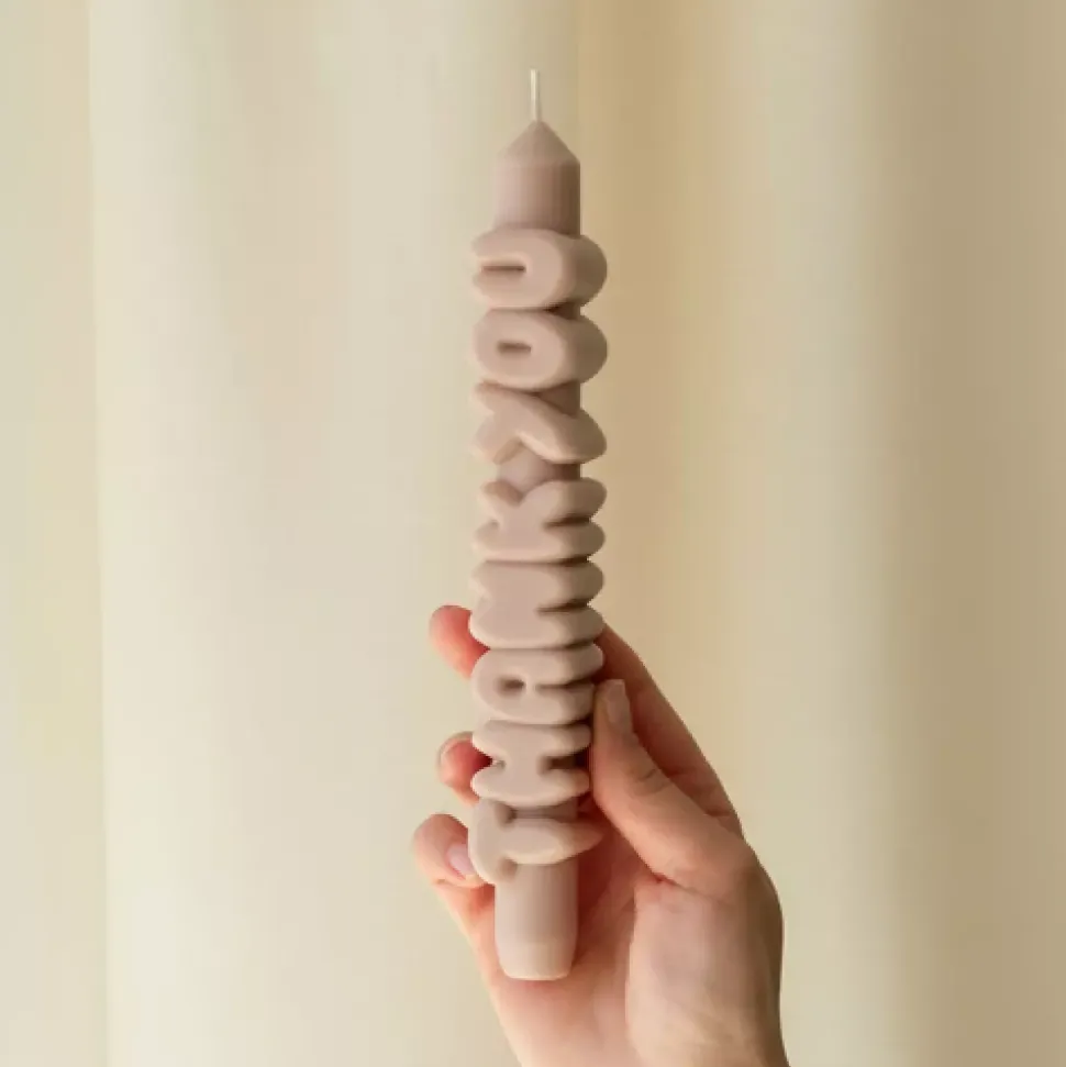 Taper Candle THANK YOU Cream
