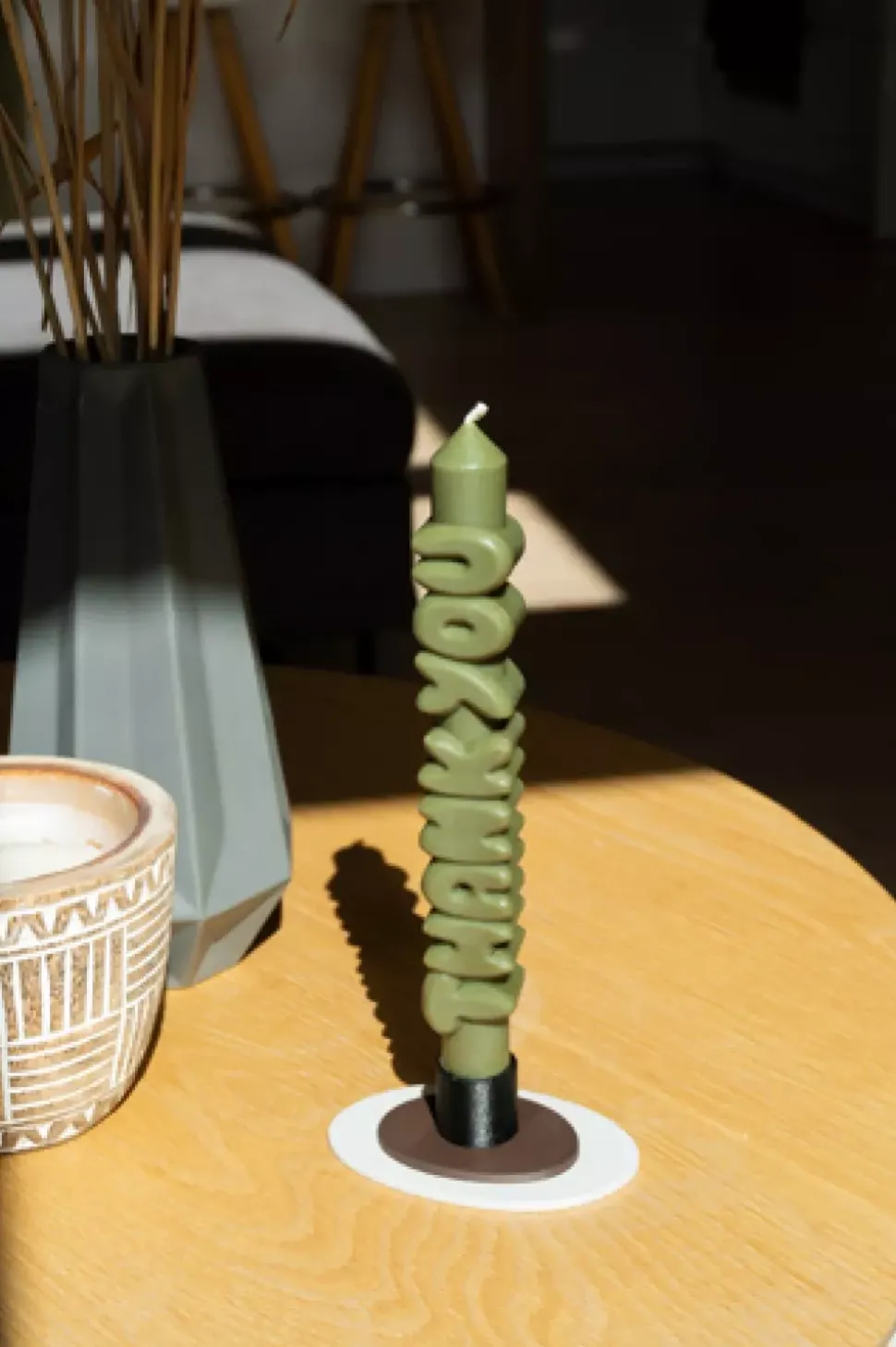 Taper Candle THANK YOU Olive