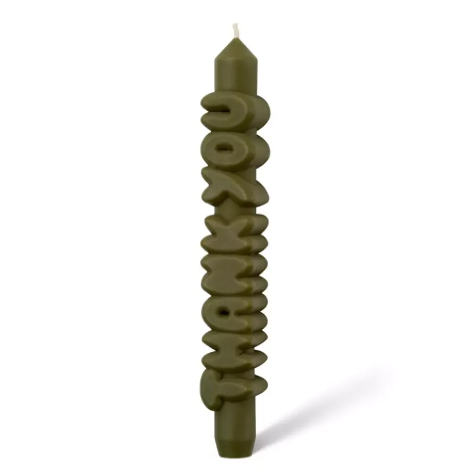 Taper Candle THANK YOU Olive