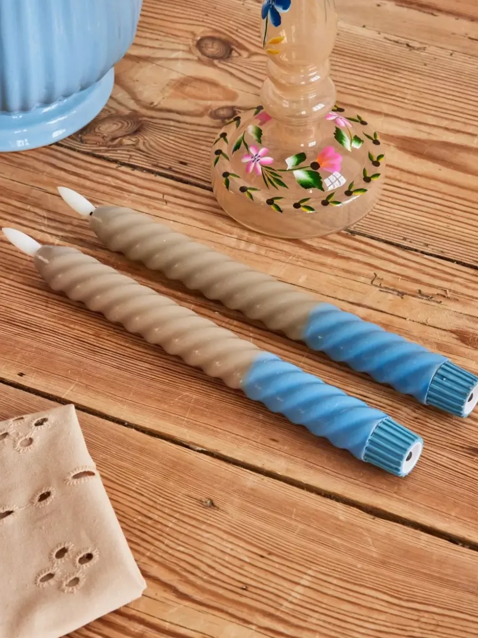 Twisted Led-Lys Sand & Blå 2pk