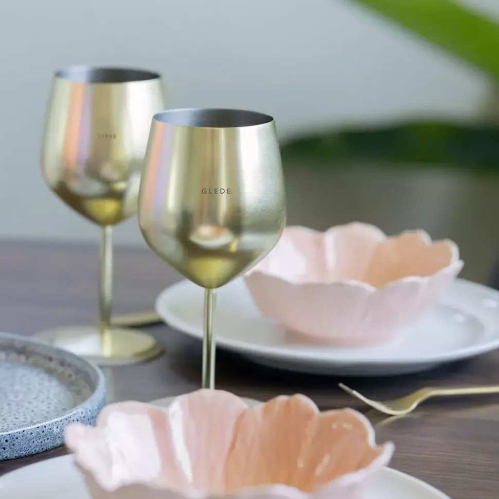 Vinglass Stål Glede & Lykke 2pk 450 Ml Gull
