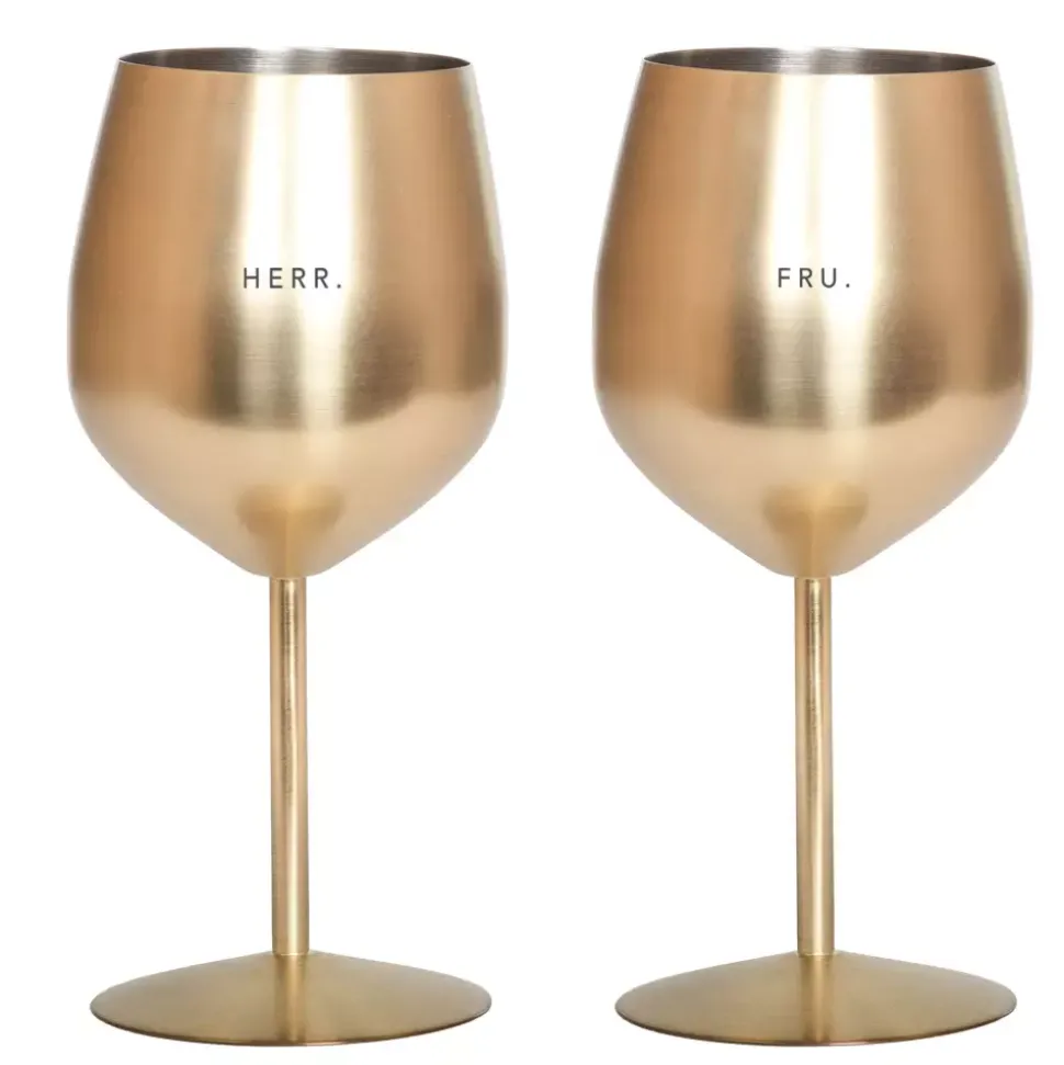 Vinglass Stål Herr. & Fru. 2pk 450 Ml Gull