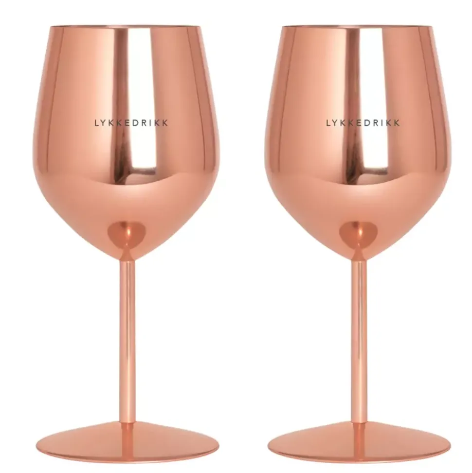 Vinglass Stål Sett Med 2 stk - LYKKEDRIKK x 2