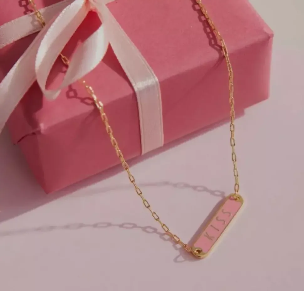 Word Candy Tag Necklace Kiss