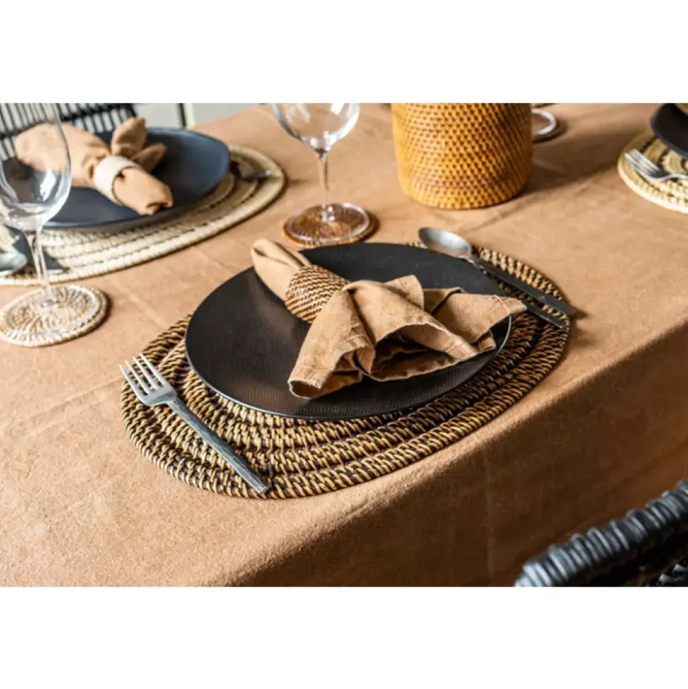 Ziczac - Rattan - Glassbrikke s/6 m/holder Brun