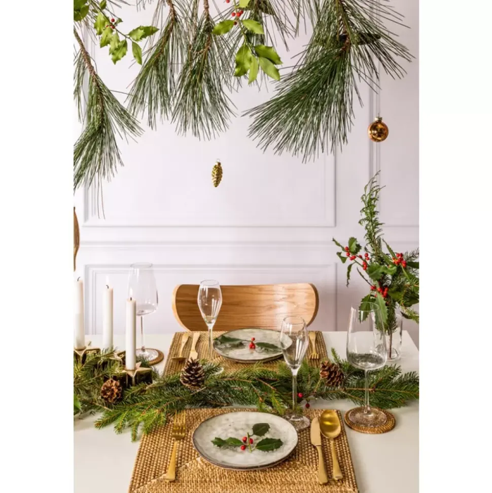 Ziczac - Rattan - Glassbrikke s/6 m/holder Beige