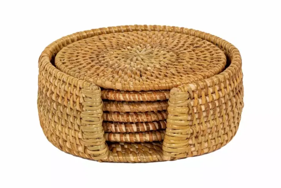Ziczac - Rattan - Glassbrikke s/6 m/holder Beige